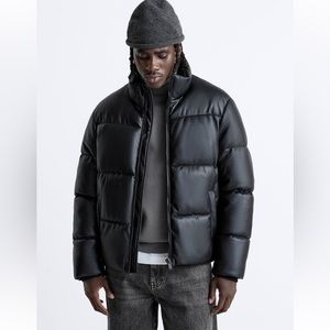ZARA Faux Leather Puffer Jacket
